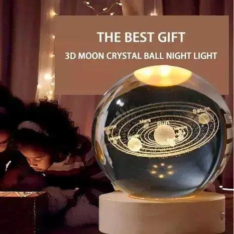 3D Galaxy Solar System Crystal Ball Night Light with Wooden Base for Boys and Girls (Random Designs)