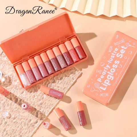 Dragon Ranee 10 Pieces Velvet Matte Pink Lipstick Set Sexy Long Lasting Makeup Waterproof Lip Gloss for Girls DR23