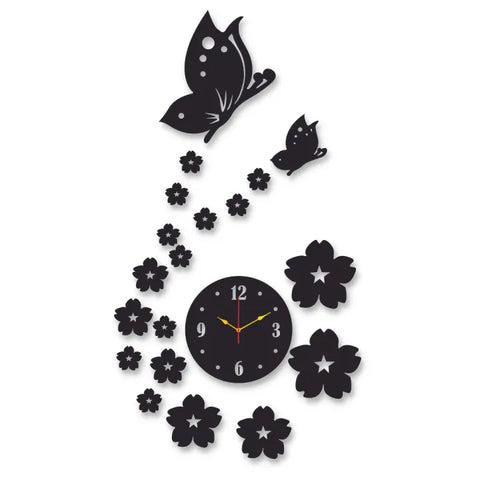 3d wall clock | Wall Clock With Wooden Butterflies  , Flowers  with light