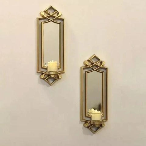 2 Pcs Fancy Wall Mirror &amp; Candle Stand Decor For Home &amp; Office