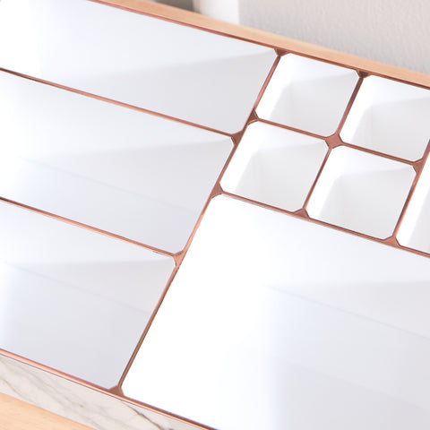 9 Compartment Marble Look Makeup Organiser | Marble Acrylic Makeup Organiser - Perfume Holder, Vanity Storage and Cosmetic Storage - White