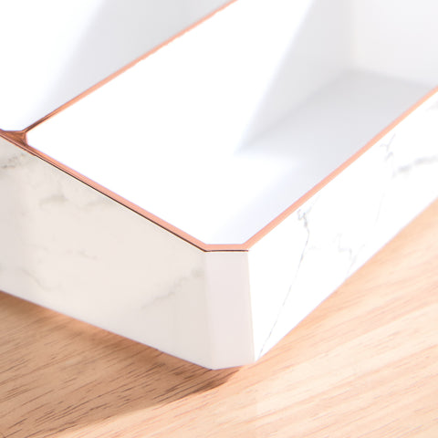 9 Compartment Marble Look Makeup Organiser | Marble Acrylic Makeup Organiser - Perfume Holder, Vanity Storage and Cosmetic Storage - White