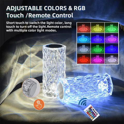 16 Colors Diamond Rose Crystal Touch Lamp Bedside Acrylic Usb Rechargeable Table Lamp - With Remote