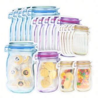 11 Pcs Mason Jar Bags Food Nuts Candy Cookies Ziplock Bags Seal Kitchen Fresh Storage Organizer Bags (mixed size )