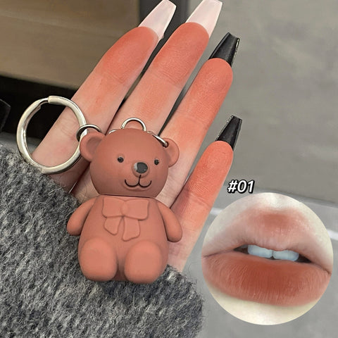 6-Piece Cute Bear Keychain Liquid Lipstick Set – Mist Matte Velvet Finish, Moisturizing Lip Stain, Waterproof &amp; Long-Lasting Lip Gloss (6 Colors)