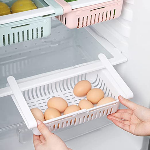 (NW000216) Adjustable Storage Basket For Fridge | Plastic Basket | Stretchable Food Organizer