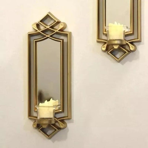 2 Pcs Fancy Wall Mirror &amp; Candle Stand Decor For Home &amp; Office