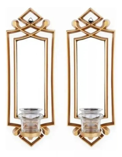 2 Pcs Fancy Wall Mirror &amp; Candle Stand Decor For Home &amp; Office