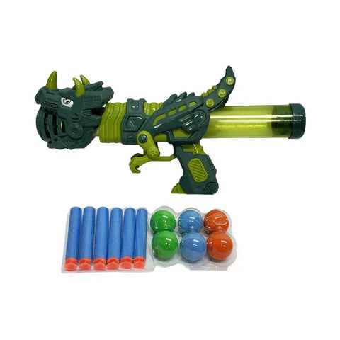 Dino Air Gun - 2-in-1 Blaster with Soft Darts &amp; EVA Balls - Dinosaur Toy for Kids