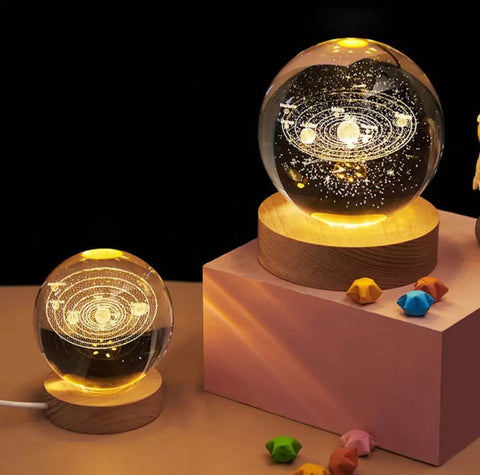 3D Galaxy Solar System Crystal Ball Night Light with Wooden Base for Boys and Girls (Random Designs)