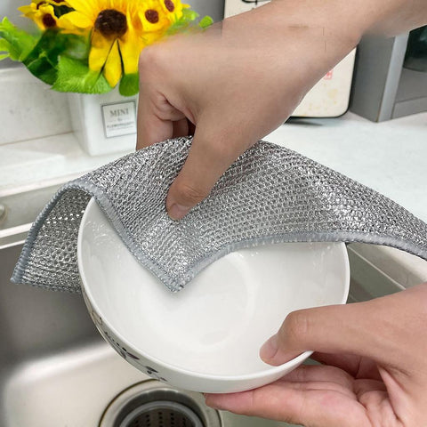Durable Wire Dish Washing Cleaning Cloth – Heavy-Duty Scrubbing Rugs for Kitchen Dishes, Utensils &amp; Cookware - Pack Of 10