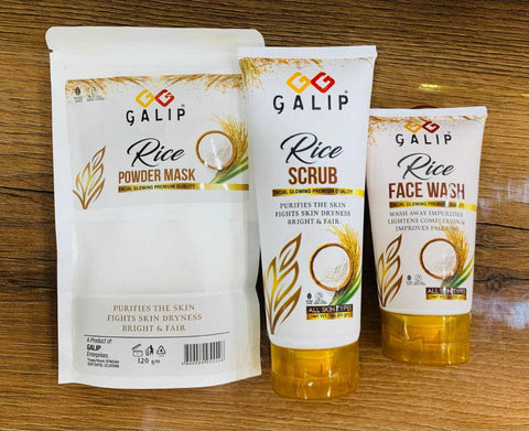 Galib Rice Facial Kit - 3-Step Skincare Set with Wash, Scrub, and Mask
