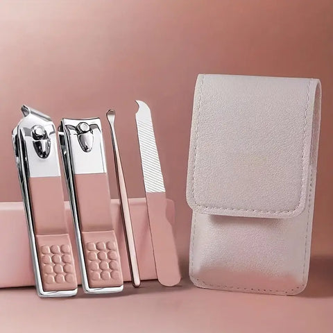 4 in 1 Professional Manicure Set 4-Piece Stainless Steel Nail Care Kit – Nail Clippers, Cuticle Nippers, Nail File &amp; Spoon Pusher – Unscented, No Batteries Needed, Non-Electric Tools for Nail Techs &amp; Home Use - Random Color