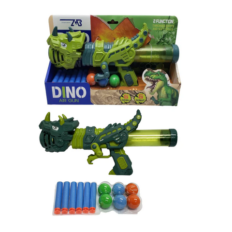 Dino Air Gun - 2-in-1 Blaster with Soft Darts &amp; EVA Balls - Dinosaur Toy for Kids