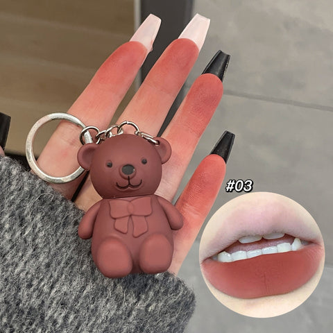 6-Piece Cute Bear Keychain Liquid Lipstick Set – Mist Matte Velvet Finish, Moisturizing Lip Stain, Waterproof &amp; Long-Lasting Lip Gloss (6 Colors)