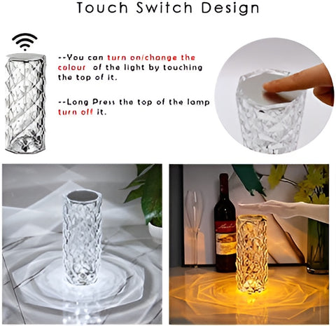 16 Colors Diamond Rose Crystal Lamp Bedside Acrylic  Table Lamp | Led Diamond Touch Lamp With Remote