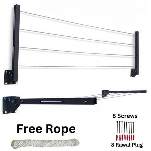 Cloth Drying Stand (24 Inches) with Free Rope Foldable Wall Mounted Heavy Duty Cloth Dryer for Laundry – Space Saver, Modern Hanger Stand