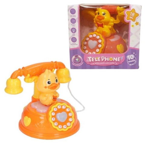 Corded Landline Duck Shape Telephone Toy with Lights &amp; Music For Kids 