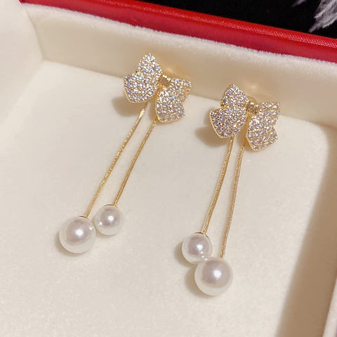 Elegant Bow Style Zircon Earings / Earring for Women Simple Elegant Sweet Korean Style Girls Female Jewelry