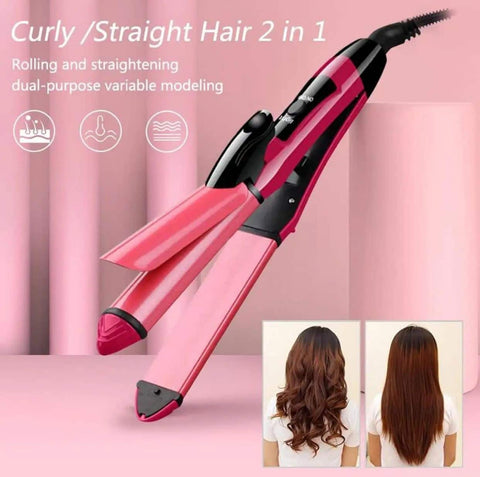 2-in-1 Nova Hair Straightener and Curler – Dual-Use Styling Tool with Quick Heat-Up Technology, Ceramic Plates for Smooth Straightening &amp; Effortless Curls Model-NH-2009 – Portable, Lightweight, Ideal for Home or Travel Use