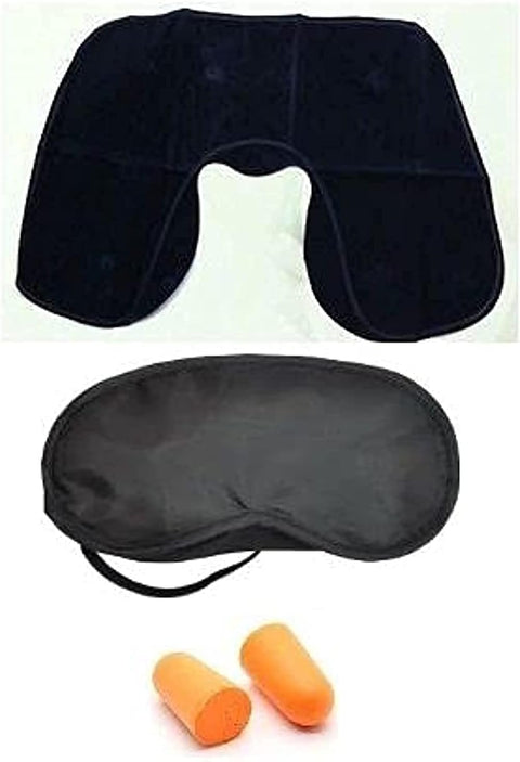 3 in 1 Combo Travel Kit of Neck Pillow, Eye Mask and Ear Plug (Random Colour)