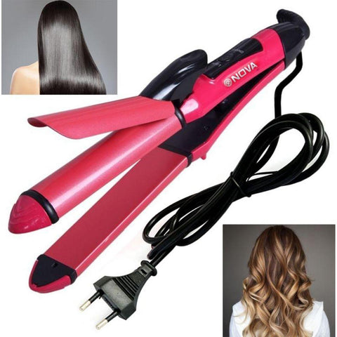 2-in-1 Nova Hair Straightener and Curler – Dual-Use Styling Tool with Quick Heat-Up Technology, Ceramic Plates for Smooth Straightening &amp; Effortless Curls Model-NH-2009 – Portable, Lightweight, Ideal for Home or Travel Use
