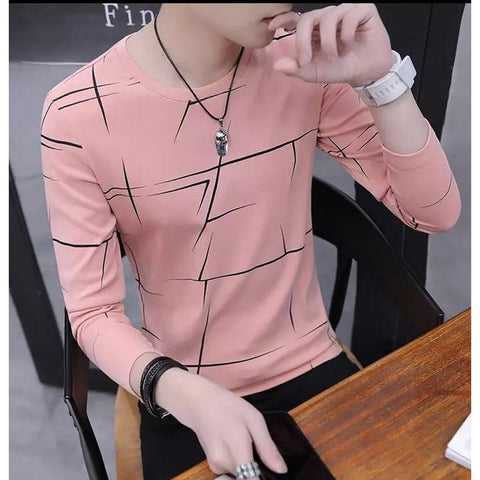 Fancy Cotton Jersey Full Sleeves T Shirt For Men | Best Quality Full Sleeves T Shirt For Men | T Shirt For Boys - Pink T-Shirt with Black Print 