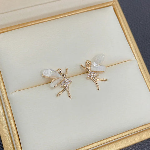 Fashion Cute Flower Wings Elf Stud Earring For Women Girls Design Zircon Fairy Exquisite Earring Jewelry