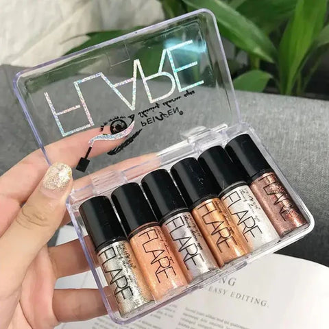 6 PCs set Liquid Glitter Eyeliner, Metallic Shimmer Glitter Eyeshadow, Long Lasting Waterproof Sparkling Eyeliner Eye Shadow