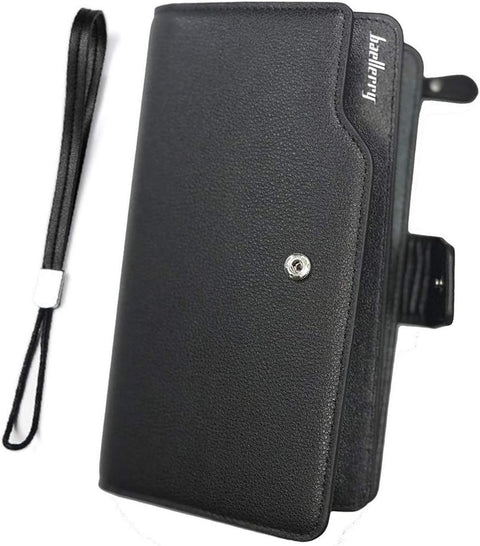 Baellerry Men's Leather 2nd Bag, Large Capacity, Coin Purse, Zip Around Wallet, 23 Card Slots, Luxury, Handle, Long Wallet, Gift Compatible - Black 