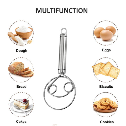 1 Pcs Manual Non Stick Steel Flour Cream Mixer Beater | Dough Whisk Mixer, Kitchen Baking Blender Tool