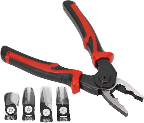 5 in 1 Portable Tool Steel Wire Cutters, 5 Replaceable Heads, Anti Slip TPR Handle, Combination Pliers for Leather Plastic Thin Metal Cutting, Bending, Trimming