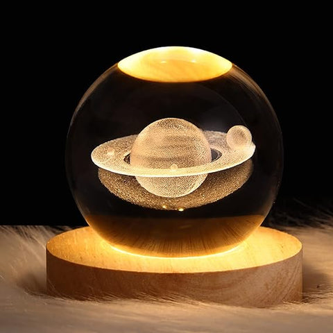 3D Galaxy Solar System Crystal Ball Night Light with Wooden Base for Boys and Girls (Random Designs)