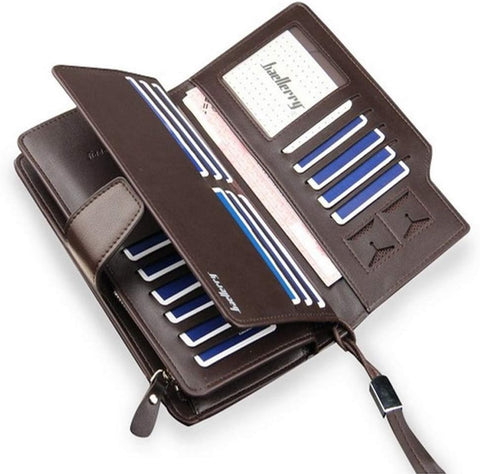 Baellerry Men's Leather 2nd Bag, Large Capacity, Coin Purse, Zip Around Wallet, 23 Card Slots, Luxury, Handle, Long Wallet, Gift Compatible - Black 