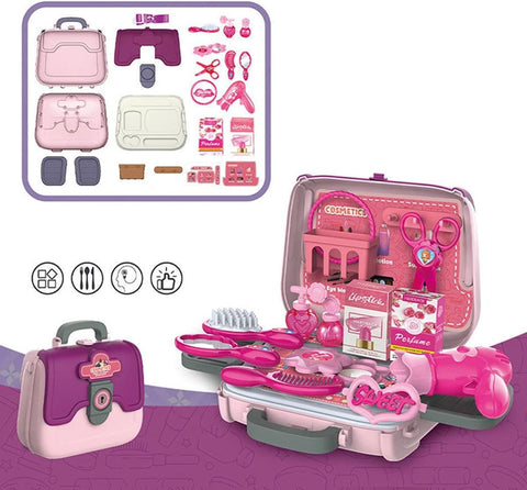 24 PCS Girls Fashion Beauty Salon Toys, Early Education Toys, Kids Makeup Kit, Dress Up Pretend Play with Toy Hairdryer, Comb, Portable Case, Premium Gifts for Toddler Girls (Cosmetic bag)