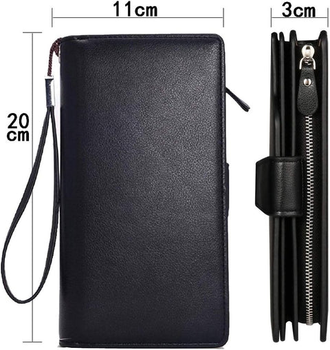 Baellerry Men's Leather 2nd Bag, Large Capacity, Coin Purse, Zip Around Wallet, 23 Card Slots, Luxury, Handle, Long Wallet, Gift Compatible - Black 