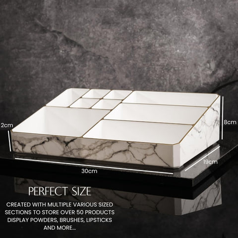 9 Compartment Marble Look Makeup Organiser | Marble Acrylic Makeup Organiser - Perfume Holder, Vanity Storage and Cosmetic Storage - White