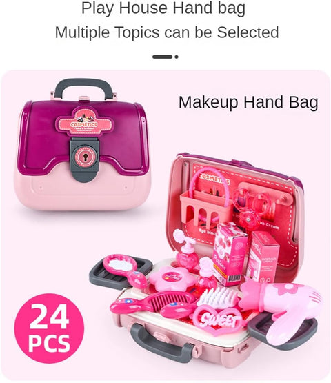 24 PCS Girls Fashion Beauty Salon Toys, Early Education Toys, Kids Makeup Kit, Dress Up Pretend Play with Toy Hairdryer, Comb, Portable Case, Premium Gifts for Toddler Girls (Cosmetic bag)
