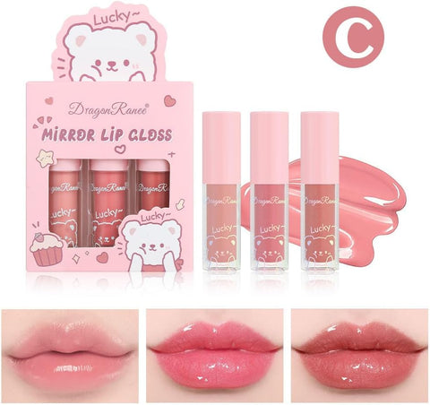 3 PC Mirror Lip Gloss Tinted Lip Balm Lip Oil Hydrating Non-Sticky Lip Glow Oil Lip Plumper Mirror Gloss Lip Stain (Random Shades)