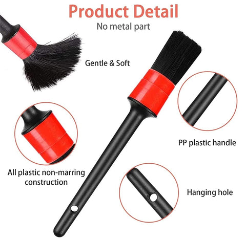 5 pcs Car Detailing Brushes Set | Car Cleaning Brush | Car Interior Cleaning Brush for Exterior,Leather, Air Vents &amp; Emblems | Different Sizes with Hanging Holder Option