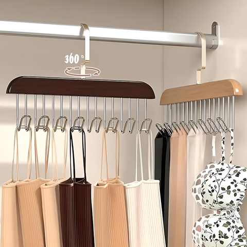 8 Hooks Wooden Clothes Hanger With Tie Rack Belt Hangers with 360°Rotating
