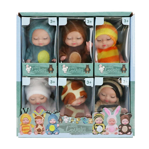 3.5' Sleeping Baby, 6Pcs/D.Bx Flat Pack | New Mini Reborn Baby Doll Set with Clothes | Realistic Toy for Children