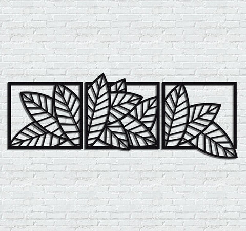 3D wooden 3 Piece Long Leaf Panels | Wall Hanging wooden Art | Wall art I Wall art for room decoration