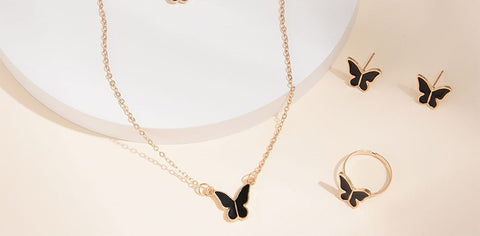 Butterfly Set, Pack Of 4 / Pendants Necklace Earrings Ring For Women Jewelry