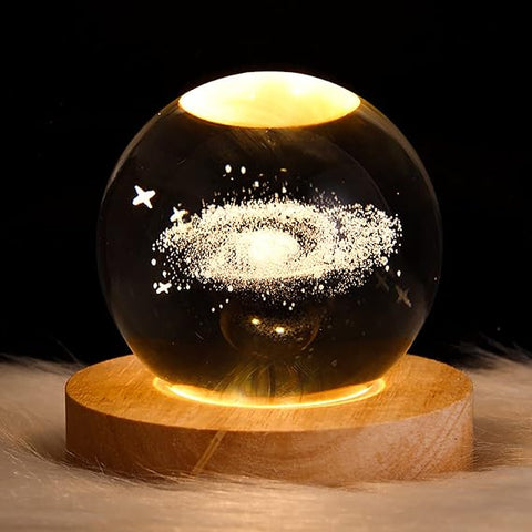 3D Galaxy Solar System Crystal Ball Night Light with Wooden Base for Boys and Girls (Random Designs)