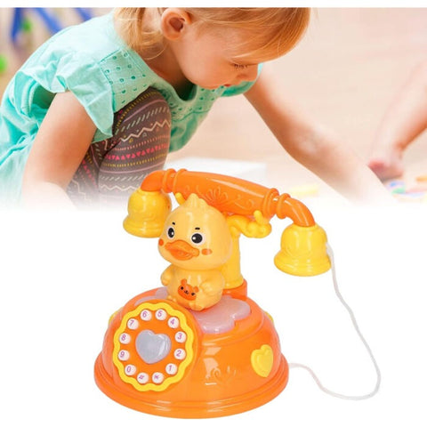 Corded Landline Duck Shape Telephone Toy with Lights &amp; Music For Kids 