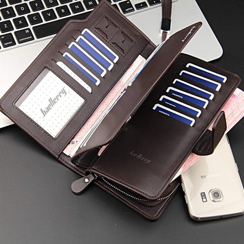 Baellerry Men's Leather 2nd Bag, Large Capacity, Coin Purse, Zip Around Wallet, 23 Card Slots, Luxury, Handle, Long Wallet, Gift Compatible - Black 