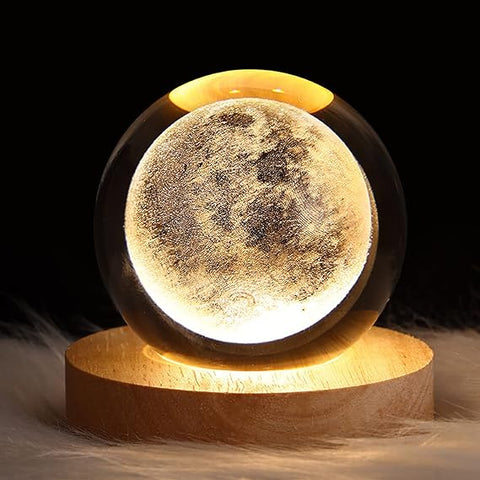 3D Galaxy Solar System Crystal Ball Night Light with Wooden Base for Boys and Girls (Random Designs)