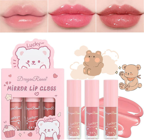 3 PC Mirror Lip Gloss Tinted Lip Balm Lip Oil Hydrating Non-Sticky Lip Glow Oil Lip Plumper Mirror Gloss Lip Stain (Random Shades)