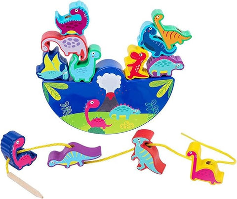 Dinosaur Toy from 3 Years Wooden Toy Stacking Game Wooden Balancing Stacking Stones Game 3D Montessori Threading Game Wooden Toy Motor Skills Toy Learning Toy Gifts for Children
